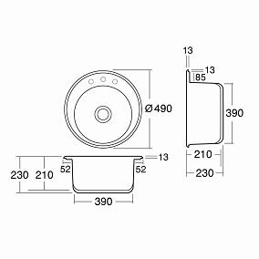 кръгла мивка фат № 2020 - полимермрамор - схема на вграждане